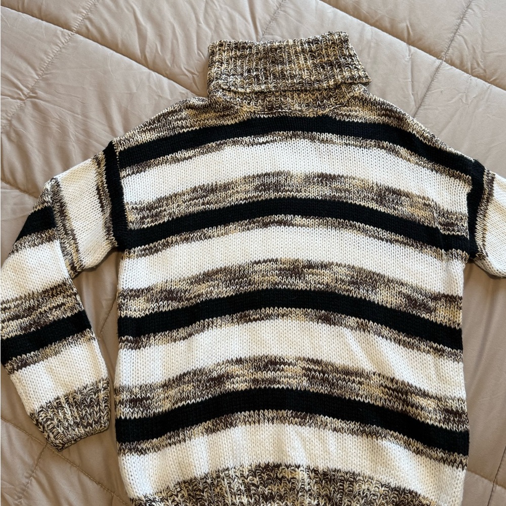 SHEIN Women's Striped Turtleneck Sweater in Black, Cream, and Brown